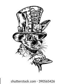 Hand drawn  black&white retro hare character.