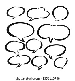 Hand drawn Blank Bubble Speech, Comic speech, or Cartoon speech set.Vector Illustration