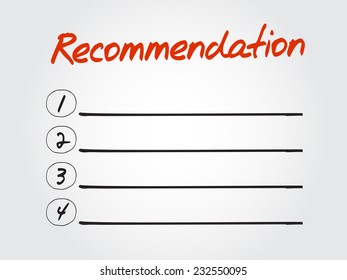 Hand drawn blank Recommendation list for diagram, chart shapes vector concept
