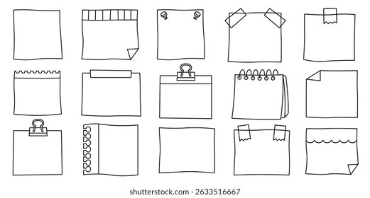 Hand drawn blank reminder paper notes doodle template illustration