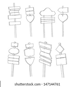 Hand drawn blank road signs. 