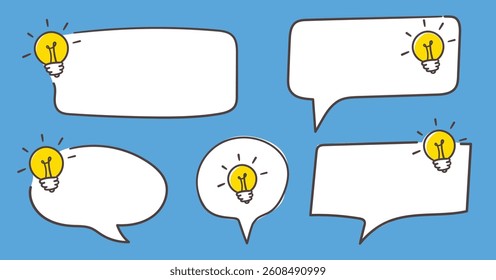 Hand drawn blank speech bubble with bulb, concept of idea