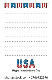 Hand drawn blank for USA Independence Day. Template by July 4th in national colors of the United States of America. Vector illustration for kids poster design in doodle style.