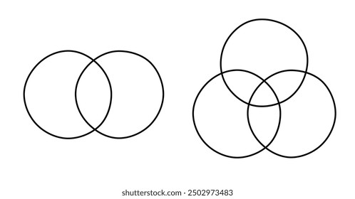 Hand drawn Blank Venn diagram set. Clipart image