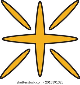 Hand Drawn Blinking Sparkly Shiny Sign - Amazing vector illustration of a golden shiny symbol suitable for ornament, design assets ,children book, animation, pattern and illustration in general