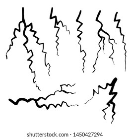 hand drawn Blitz lightning thunder light sparks storm flash thunderstorm. Power energy charge thunder shock doodle style illustration