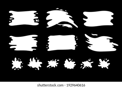 Hand drawn blob elements ink paint splash stain spot splatter different shapes. Isolated cut out vector illustration for sticker label banner design