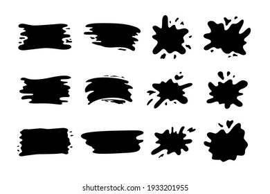 Hand drawn blob elements ink paint splash stain spot splatter different shapes. Isolated cut out vector illustration for sticker label banner design