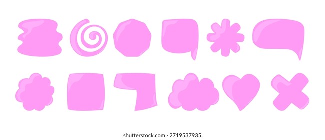 Hand drawn blobs, clouds, heart, speech bubbles. Vector illustration set. Perfect for design, message highlight or minimal creative infographic, composition, notes sticker.