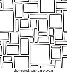 hand drawn blocks. chaotic structure. empty frames. abstract city map. seamless pattern