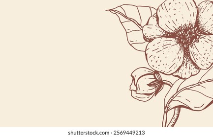 Hand drawn blooming flower brunch. Botanical sketch for cards or posters. Decorative background with vintage plant. Vector