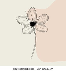 Hand drawn blooming flower spring flower outline with abstract background 
