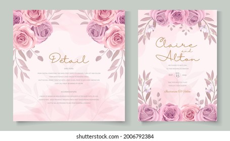 Hand drawn blooming rose flower wedding card design