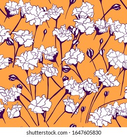 Hand Drawn Blossom Flowers and Leaves  Seamless Pattern. Herbal Surface. Botanical Pattern For Clothing, Wrapping Paper, Postcard, Scrapbook, Textile, Fabric, Wallpaper. Floral Print