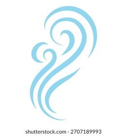 Líneas de movimiento de aire azul dibujadas a mano. Símbolo de viento Ilustración vectorial