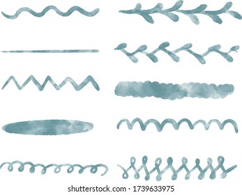 Hand drawn blue aquarelle lines set