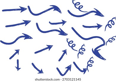 Handgezeichneter blauer Pfeil auf weißem Hintergrund für Designelemente und Navigation
