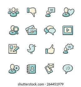 Hand Drawn Blue And Beige Social Media Icons. File Format Is EPS8.