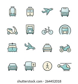 Hand drawn blue and beige transport icons. File format is EPS8.