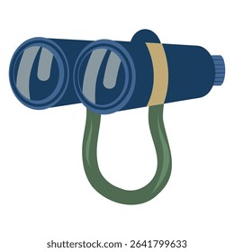 Hand drawn blue binoculars on a belt vector illustration on a white background