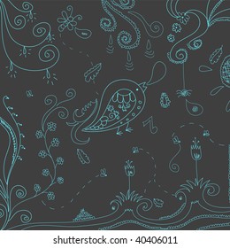 Hand drawn blue bird