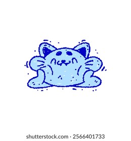 Hand drawn Blue cat in doodle style. Funny sketch cartoon animals and pets. Vector line illustration isolated