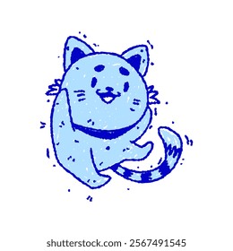 Hand drawn Blue cat in doodle style. Funny sketch cartoon animals and pets. Vector line illustration