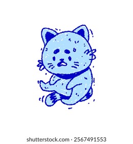 Hand drawn Blue cat in doodle style. Funny sketch cartoon animals and pets. Vector line illustration on white background