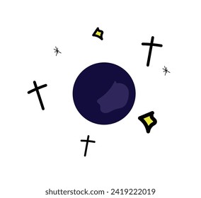 Hand drawn blue celestial moon  with stars isolated on white background. Moon child illustration. Boho chic silhouette. Design for wallpaper, wall decor, postcard, print, social media, cover, banner