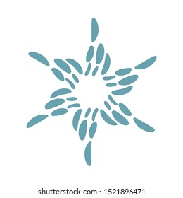 Hand drawn blue Christmas vintage scandinavian snowflake. Xmas decorative design element in retro style, isolated winter vector illustration
