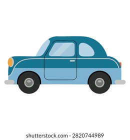 Hand drawn blue classic retro car isolated on white background in flat vector illustration style for vintage vehicle concepts