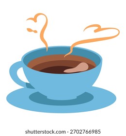 Hand Drawn Blue Coffee Cup with Heart Shaped Steam Illustration