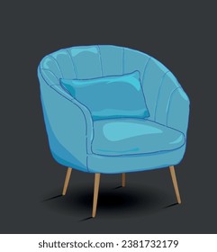 hand drawn blue cozy armchair