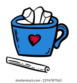 Hand drawn of blue cup with red heart.