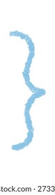 Handgezeichnete blaue, lockige Klammern mit Buntstiftskizze und Kreidetextur. Dieses Schriftzeichensymbol steht als Satzzeichen, Klammerform für Text und kreative typografische Verwendung.