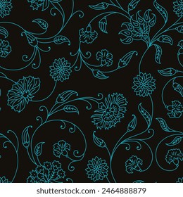 HAND DRAWN BLUE DAFFODIL FLORAL SEAMLESS PATTERN DIGITAL CONTEMPORARY PRINT