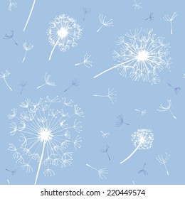 Hand Drawn Blue Dandelion Seamless Pattern