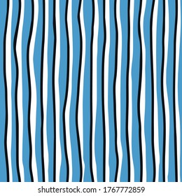 Patrón de rayas azules y oscuras dibujadas a mano sobre fondo azul. Fondo abstracto vectorial con líneas. Patrón de rayas verticales sin soldadura.