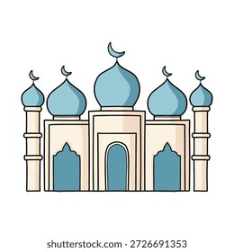 Ilustración vectorial de mezquita de cúpula azul dibujada a mano. Icono de doodle de mezquita simple para Ramadán y Eid Mubarak