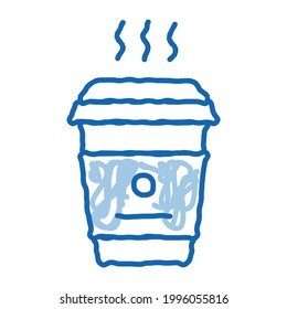  Hand drawn blue doodle line art hot coffee sign. isolated symbol illustration
