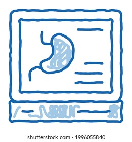  Hand drawn blue doodle line art diagnostic scan of stomach sign. isolated symbol illustration