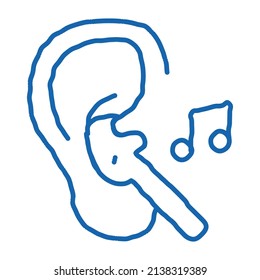 Hand drawn blue doodle line art Earphones Music sign. isolated symbol illustration