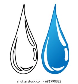 Hand drawn blue drop of water. Icon of a drop of water. Vector illustration.