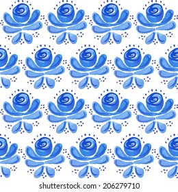 Hand drawn  blue floral seamless pattern. Watercolor painting in vector format.