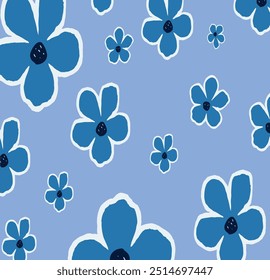 hand drawn blue flower plant pattern
