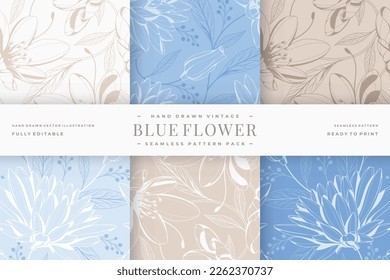hand drawn blue flower seamless pattern pack