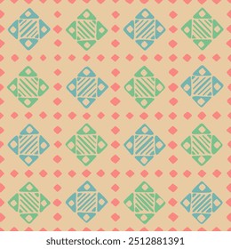 hand drawn blue green pink diamonds and stripes. decorative art. geometric repetitive background. vector seamless pattern. fabric swatch. wrapping paper. design element for textile, linen, home decor