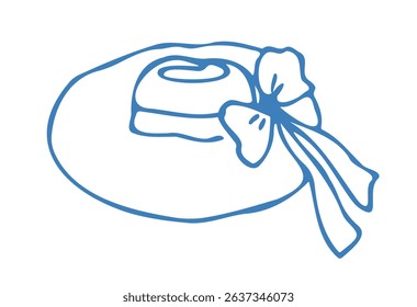 Hand drawn blue hat in doodle style. Mediterranean summer icon, element for wedding, menu, print, invitation. Ink sketch design of summer beach. Italian flat tropical minimalist isolated vector illust