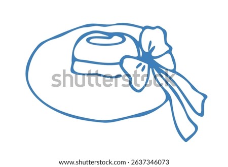 Hand drawn blue hat in doodle style. Mediterranean summer icon, element for wedding, menu, print, invitation. Ink sketch design of summer beach. Italian flat tropical minimalist isolated vector illust