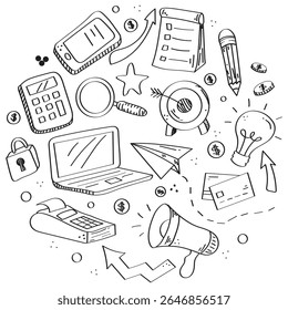 Hand drawn blue highlight, text underline, emphasis mark, line shape set. Hand drawn scribble arrow, love heart, speech bubble, crown element. Marker, pen brush stroke. Vector illustration 